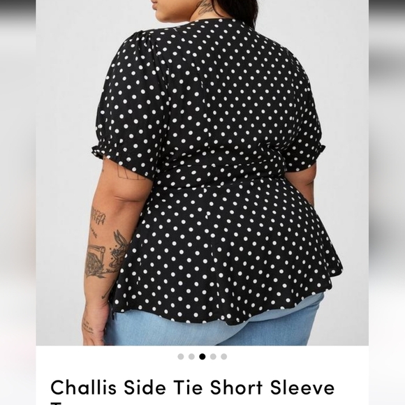 🆕️ 3X POLKA DOT CHALLIS SIDE TIE SHORT SLEEVE TOP - Picture 3 of 5